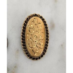 Vintage 12K Gold Filled Engraved Floral Oval Brooch | Victorian Revival Pin